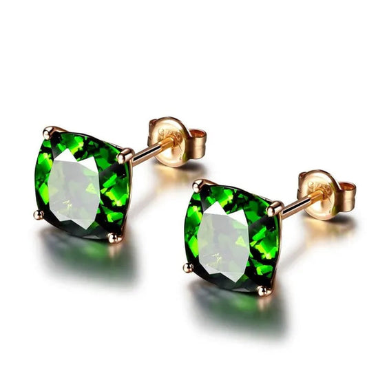 Fashion 18K Rose Gold Princess Bride Green Tsavorite Garnet Gemstone Earrings Women Female Jewelry