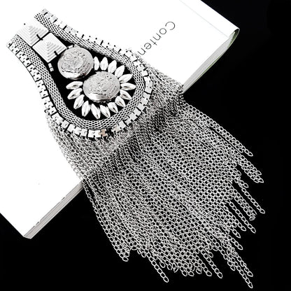 1 Pair of Metal Tassel Chain Shoulder Epaulets Shoulder Boards Badge Fixed with Pins for Men and Women