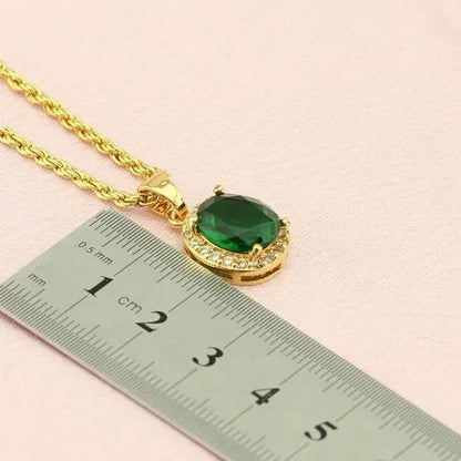 Flawless Long Gold Color Women Jewelry Sets Green Zircon Drop Earrings Necklace Pendant Rings Oval Bracelet Dating Gift