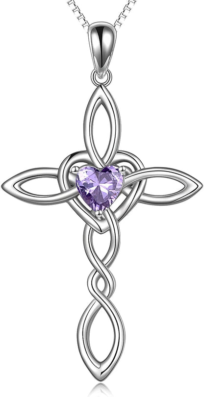 Celtic Knot Cross Pendant Necklace Sterling Silver Religious Irish Infinity Love Heart Irish Celtics Necklace Jewelry Mothers Day Birthday Gifts for Women Girls