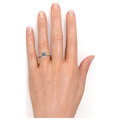 1.75 Carat Emerald Cut Moissanite and Diamond Pave Engagement Ring in 10K White Gold