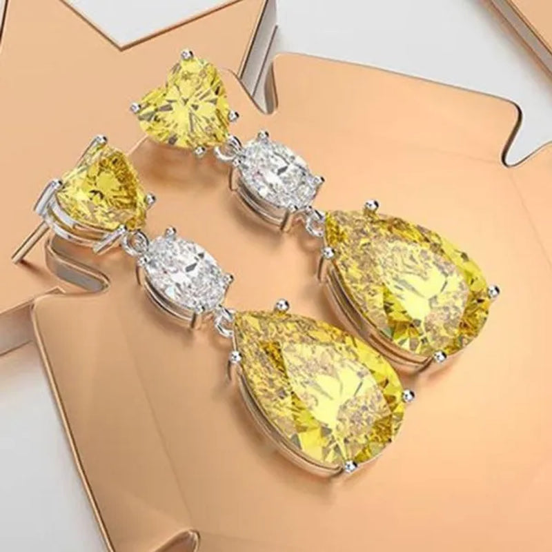 Exquisite Fashion Teardrop Cut Citrine Dangle Gemstone Earrings for Bridal Wedding Party Women Jewelry Gift