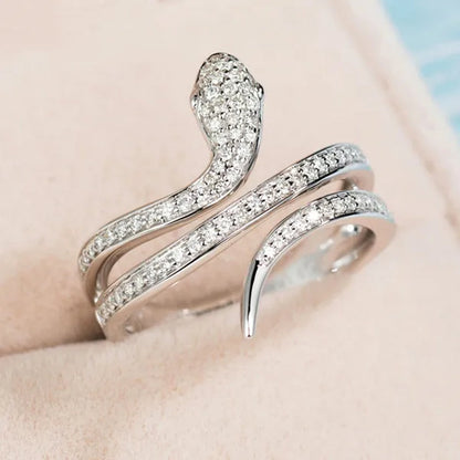 Personality Women'S Fashion 925 Sterling Silver Snake Ring Natural White Sapphire Full Diamond Jewelry for Women Rings Elegant Bride Princess Engagement Party Accessories Wedding Band Anniversary Gift