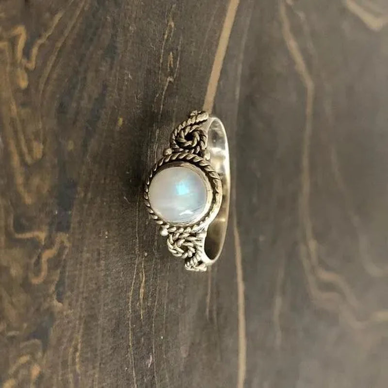Luxury Fashion 925 Sterling Silver Brilliant Natural Rainbow Moonstone Gemstone Diamond Ring Wedding Band Engagement Party Christmas Gift Ring Size 4-12 Anillos
