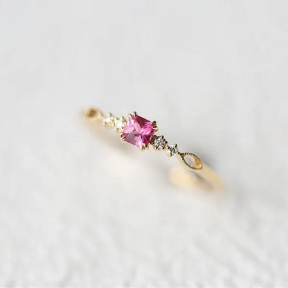 Women Dainty 18k gold plated plated  Quadrate Red Rubine Gemstone Diamond Rings Wedding Engagement Courtship Ring Jewelry