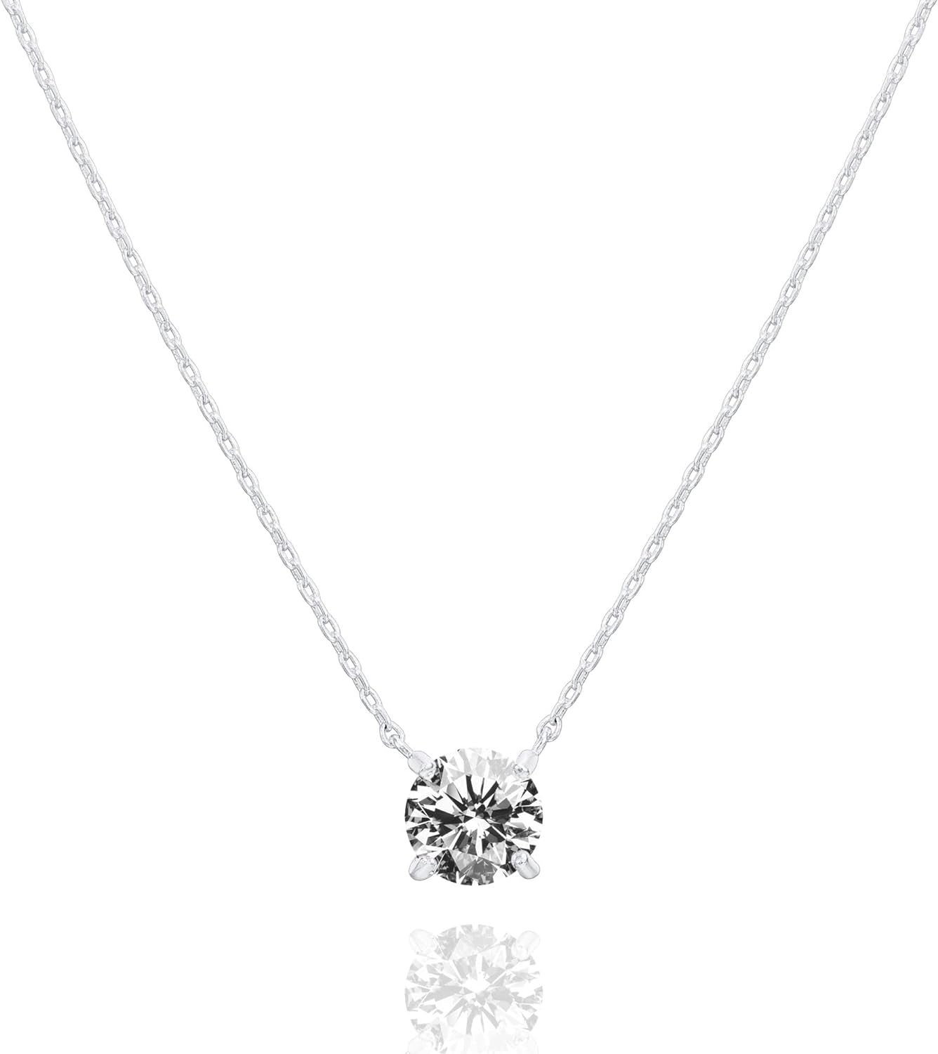 14K Gold Plated Crystal Solitaire 1.5 Carat (7.3Mm) CZ Dainty Choker Necklace | Gold Necklaces for Women