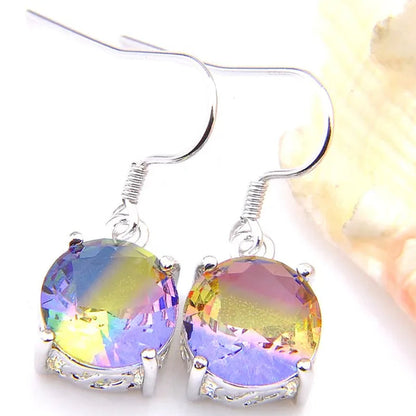 Luckyshine Sparking Round Fire Bi-Colored Tourmaline Gemstone Silver Earrings Pendants Necklaces Jewelry Sets for Women