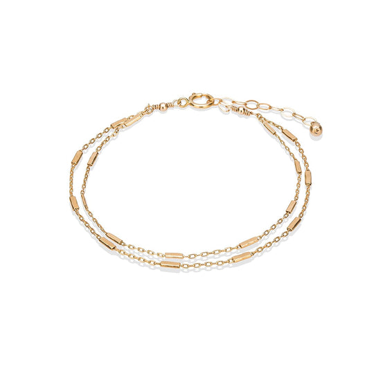 Double-Stranded Gold Bracelet, Length 6.5-7.5 Inches, Thin Satellite Chain Layer Bracelets for Women, Tarnish-Resistant, Minimalist Arm Jewelry, Handmade Gift for Her (Tubes Chain)