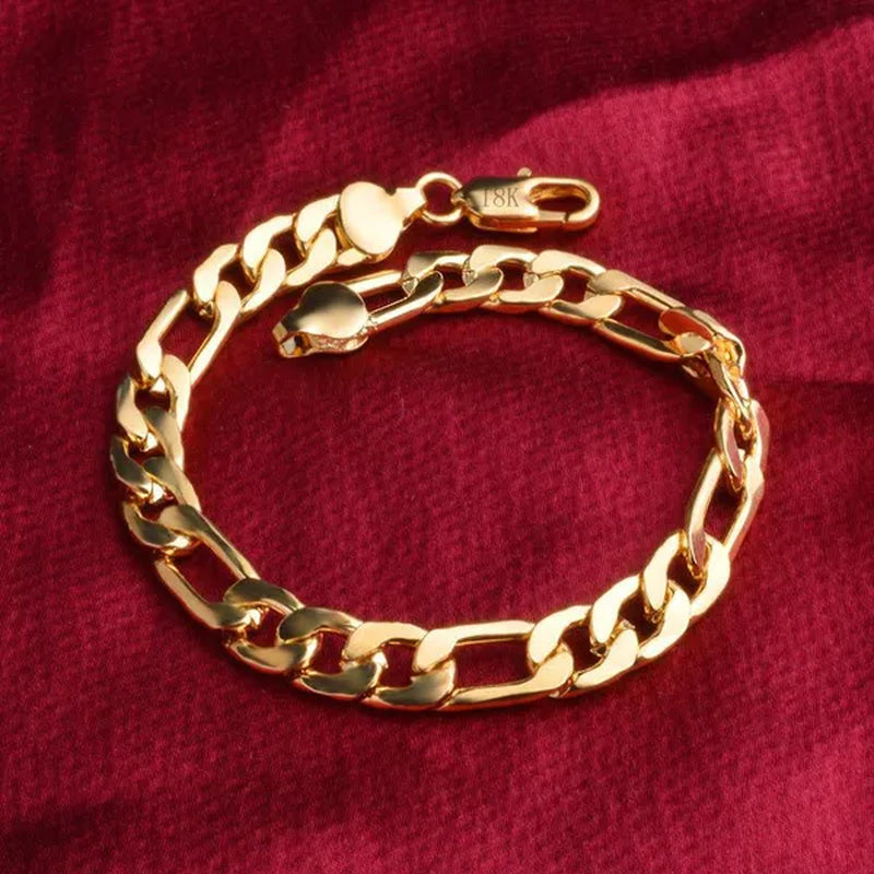 925 Sterling Silver Gold Italian 8mm Solid Diamond-Cut Figaro Link Chain Bracelet for Men Jewelry