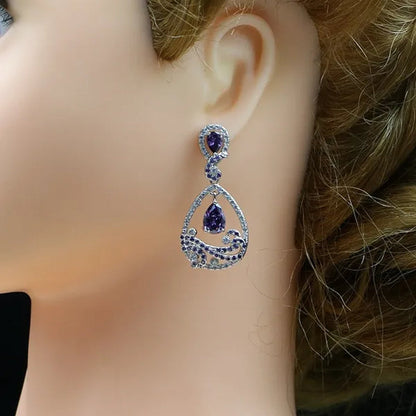 925 Silver Jewelry Sets Black Sapphire White Topaz Decoration For Women Party Earrings/Pendant Necklace Set