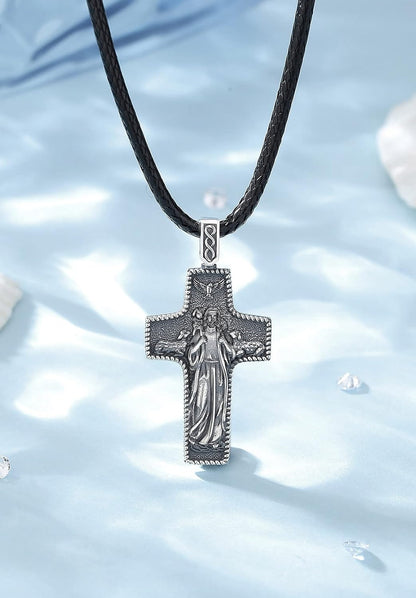 925 Sterling Silver St Christopher/St Benedict/St Michael/Virgin Mary/San Judas Tadeo/Good Shepherd Cross/Archangel Necklace Medal Pendant Protection Religious Amulet Jewelry for Men Women