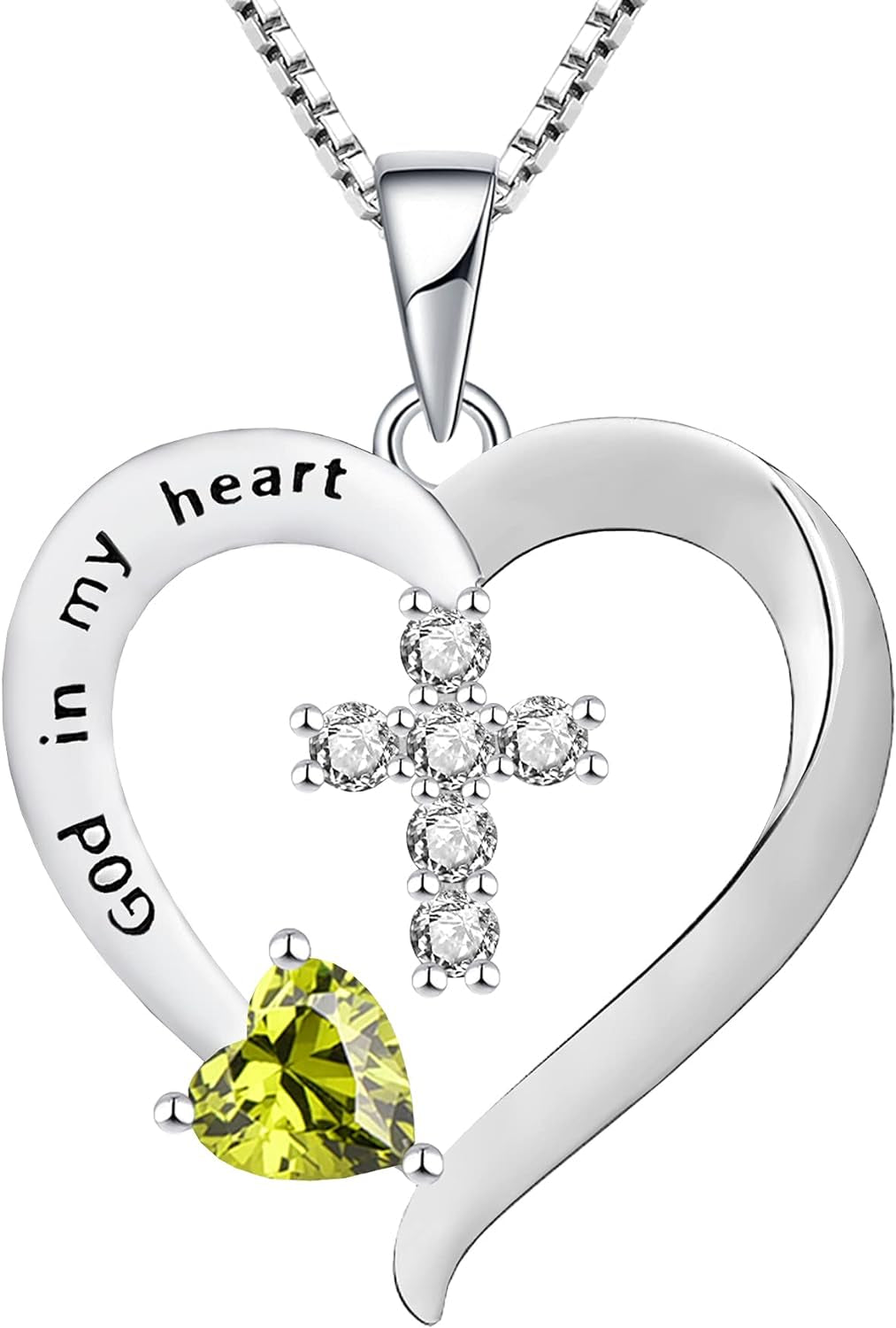 Women'S Heart Cross Necklace Sterling Silver God in My Heart'' Pendant Dangle Cross Crucifix Jewelry