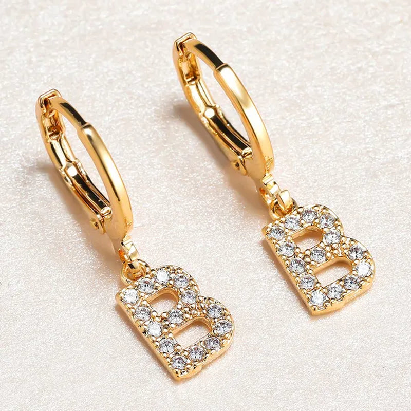1 Pair 14K Gold Filled Cute Initial A-Z Letter Earrings CZ Zircon Diamond Gold Small Hoop Earings for Women Alphabet Fashion Jewellery