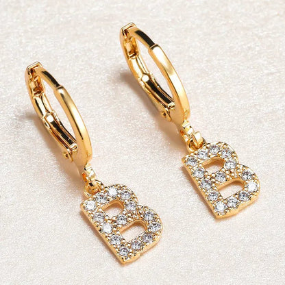 1 Pair 14K Gold Filled Cute Initial A-Z Letter Earrings CZ Zircon Diamond Gold Small Hoop Earings for Women Alphabet Fashion Jewellery