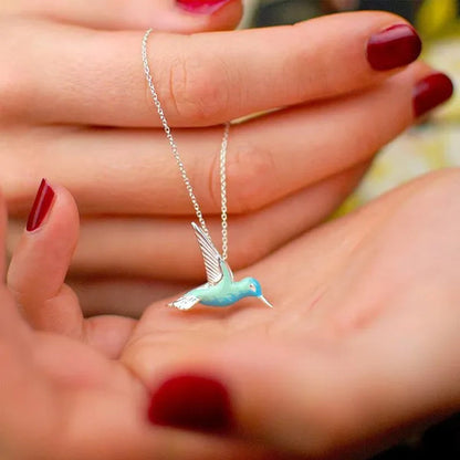 Fashion Hummingbird Pendant Necklace Cute Blue Enamel Bird Pendant Bridal Wedding Party Anniversary Mother's Day Gift Jewelry