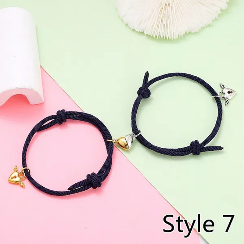 2pcs Magnetic Bracelet Stainless Steel Heart Pendant Charm Couple Bracelets for Lover Friend Men Women Braid Rope Bracelets