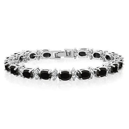 925 Sterling Silver Gorgeous Oval Ruby Amethyst Aquamarine Sapphire and round Sparkling Cubic Zirconia CZ Tennis Bracelet Jewelry Gift