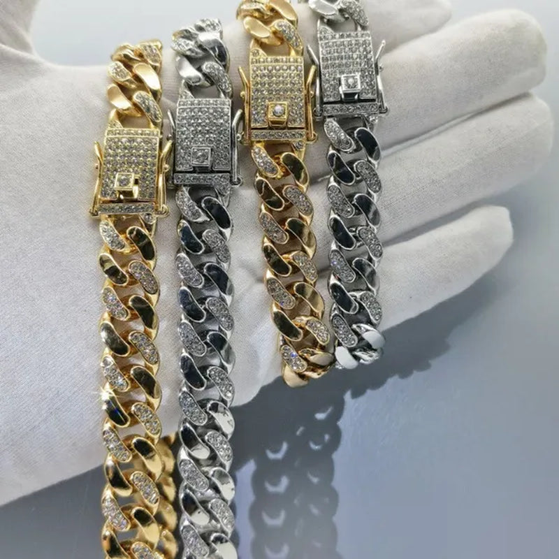High Quality 12mm Hip Hop Hipster Cuban Chain Diamond Bracelet Men's Jewelry