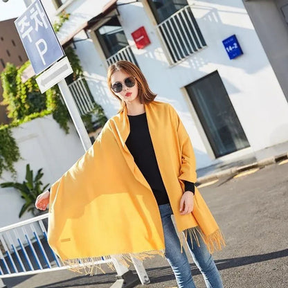 12 Colors Fashion Women Solid Color Simulated Cashmere Scarves with Tassel Lady Autumn Winter Keep Warm Thick Section Long Scarf Female Shawl  Christmas Gifts