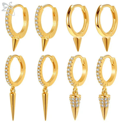 1 Pair Zircon 925 Sterling Silver Hoop Earring for Women Girls Gold Color Spike Circle Earrings Silver Punk Ear Piercings Jewelry Gifts