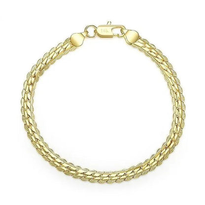 18k Gold/925 Sterling Silver Classic Flat Sideways Chain Bracelets for Women Men's Fashion Party Wedding Jewelry Gifts