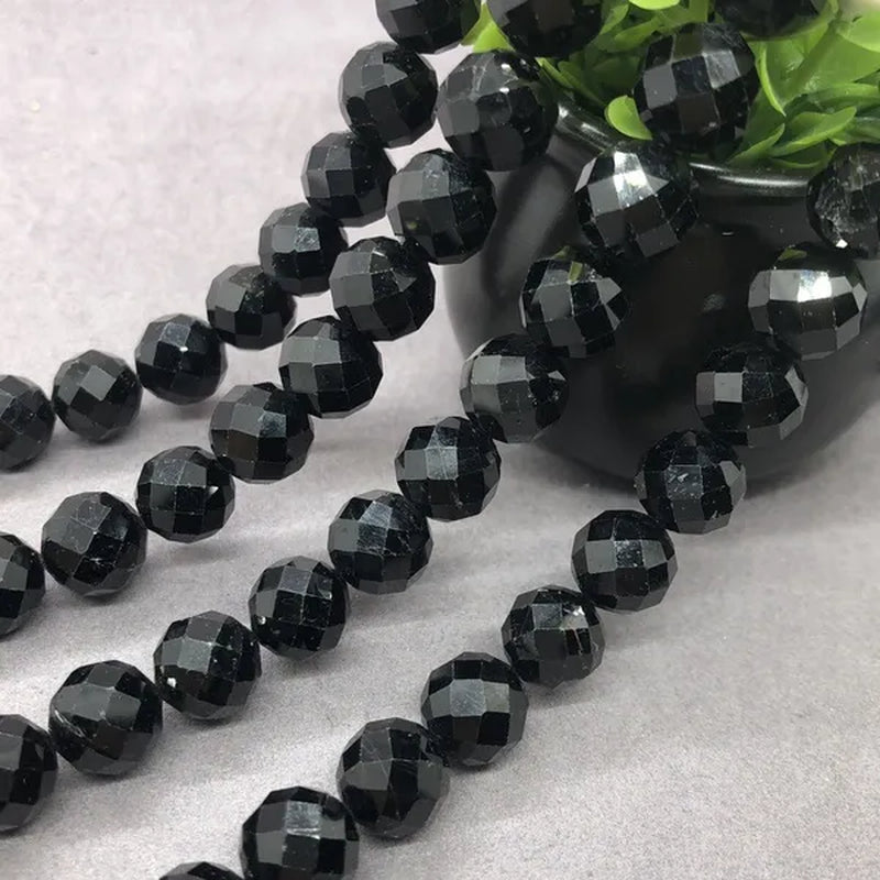 Black Tourmaline Beads 6-10mm Faceted Natural Stone Cut Gem Geometry DIY