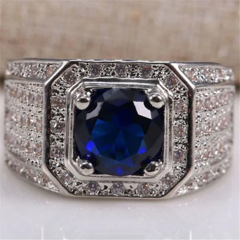 Men's Vintage Ring Sapphire Blue Gemstone 925 Sterling Silver Ring Fashion Jewelry