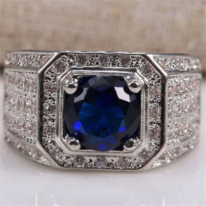 Men's Vintage Ring Sapphire Blue Gemstone 925 Sterling Silver Ring Fashion Jewelry
