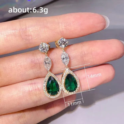 Women Pendant Earrings Teardrop Cut Emerald Drop Earrings Bridal Engagement Wedding Jewelry Gift