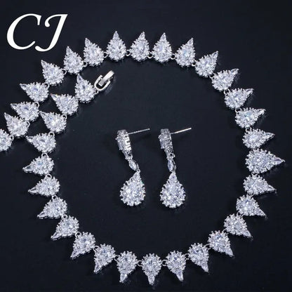 CANDICE Stunning Pave Yellow Citrine Luxury Jewelry Pear Shape CZ Crystal Choker Necklace And Earrings Bride Set for Women Party Wedding Accessories