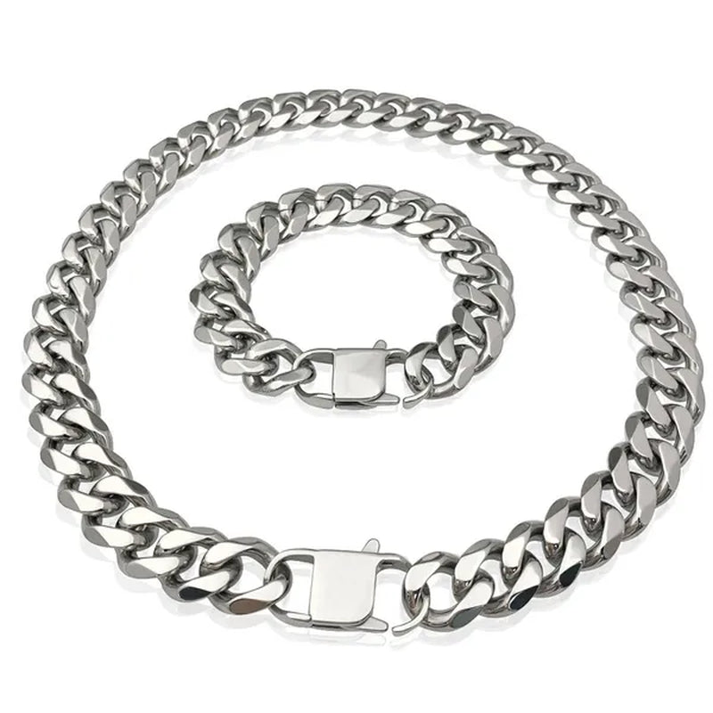 Men's or Women's Jewelry 15mm/19mm Stainless Steel Silver/Gold Curb Cuban Chain Necklace/Bracelet
