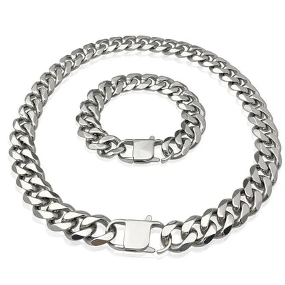 Men's or Women's Jewelry 15mm/19mm Stainless Steel Silver/Gold Curb Cuban Chain Necklace/Bracelet