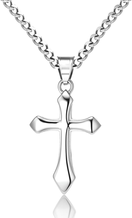 Gold Cross Necklace for Men,14K Gold Plated Cross Pendant Necklace Cuban Chain Stainless Steel Cross Necklace Faith Cross Jewelry Gift Minimalist Trendy Pendant Necklaces