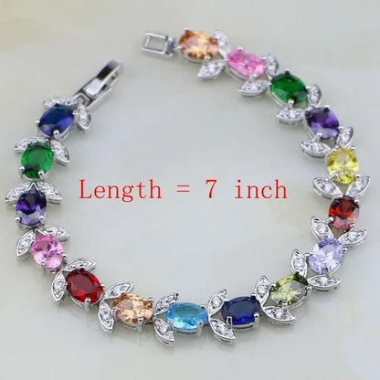 Multicolor 925 Silver Jewelry Set Mystic Topaz Jewelry Sets For Women Necklace/Earrings/Bracelet/Pendant/Ring 4PCS