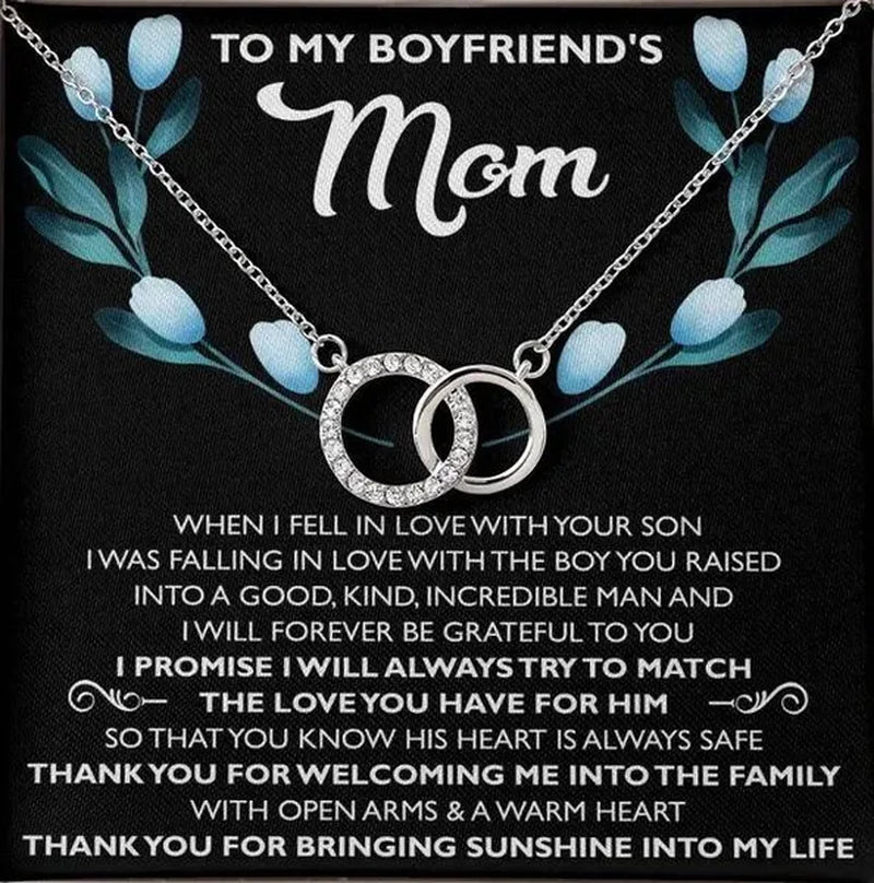 To My Boyfriend's Mom 925 Sterling Silver Cubic Zirconia Perfect Pair Necklace Message Card Gifts Boyfriend Mom Gifts