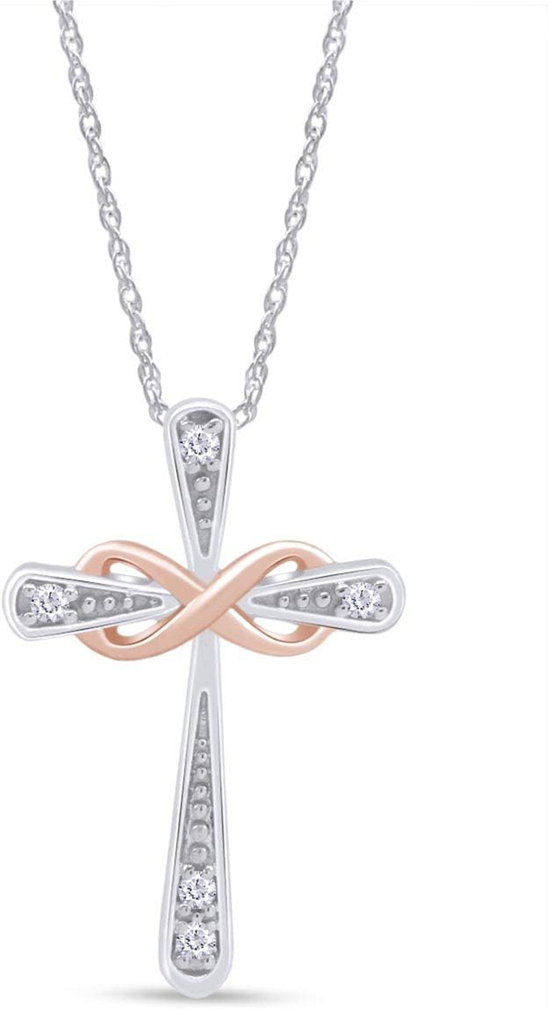White Natural Diamond Accent Petite Infinity Cross Pendant Necklace 14K Gold over Sterling Silver