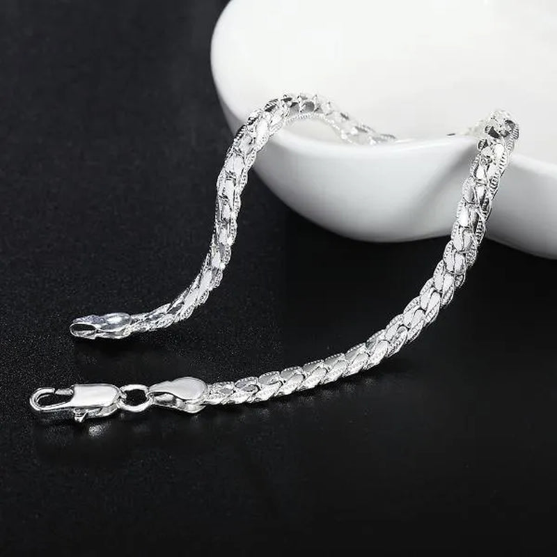 18k Gold/925 Sterling Silver Classic Flat Sideways Chain Bracelets for Women Men's Fashion Party Wedding Jewelry Gifts