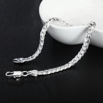 18k Gold/925 Sterling Silver Classic Flat Sideways Chain Bracelets for Women Men's Fashion Party Wedding Jewelry Gifts