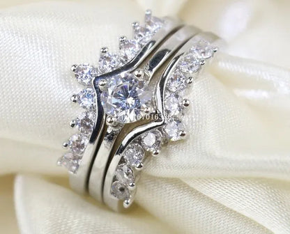 Round 5Mm 1CT CZ Bridal Sets 10KT White Gold Filled Women'S Wedding Ring 3 in 1 Band Gifts Sz 5-10