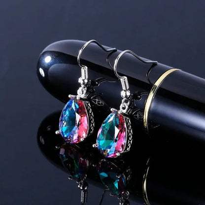925 Sterling Silver 10 * 14 Mystic Rainbow Topaz Gemstone Hook Earrings