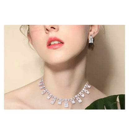 CANDICE Brilliant Princess Cut Yellow Women Jewelry Sets With Clear CZ Elegant White Gold Plated Drop Earrings Necklace Set for Bridal Wedding Dress Accessories