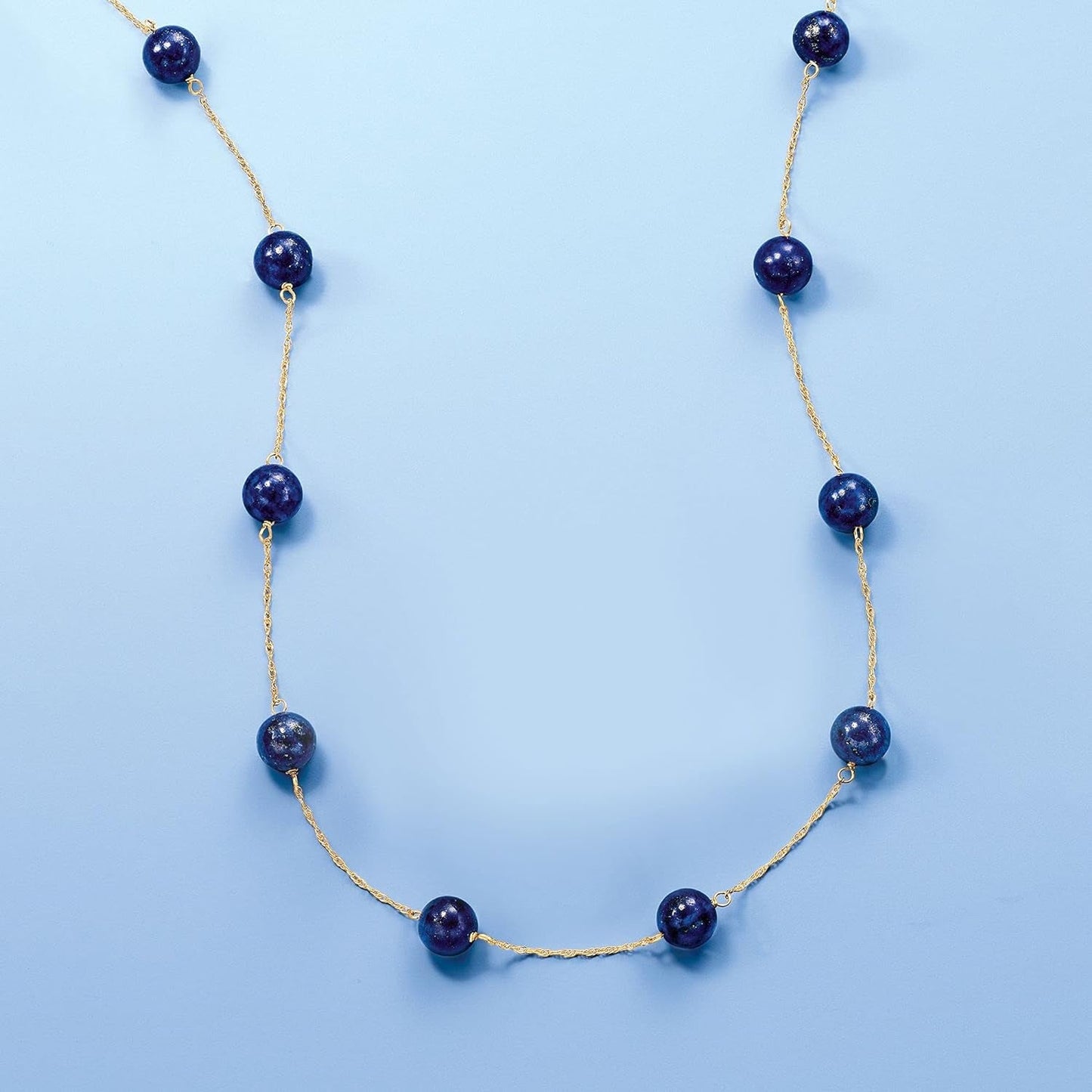 8Mm Gemstone Bead Station Necklace in 14Kt Yellow Gold