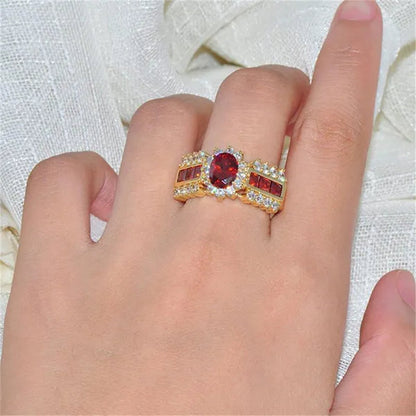 HOT Brand  Fashion Oval Cut Blue Sapphire&Red Ruby Wedding Ring 18k White Gold Jewlry for Women