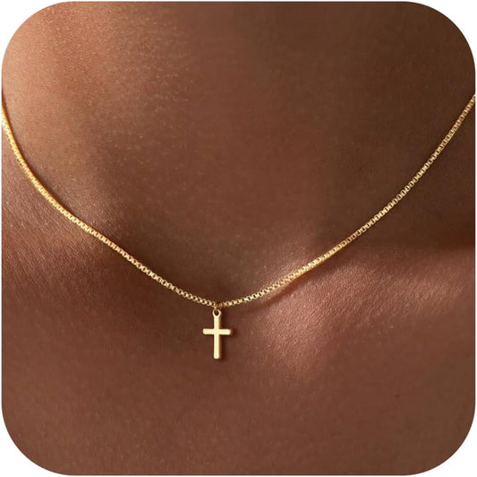 Valentines Gifts for Her Teen Girls Kids - Valentines Day Cross Necklace Dainty 14K-Gold-Plated Cross Pendant Necklaces Simple Tiny Necklace Christian Religious Easter Jewelry Gift for Teenage Girl Women