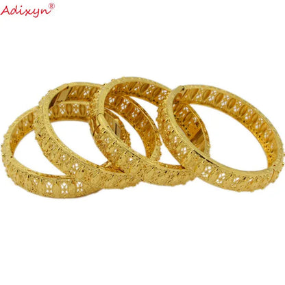 Adixyn Can Open 4Pcs/Lot Gold Color Ethiopian Dubai Africa Bangle Bride Wedding Bracelet Jewelry for Women/Men N071031