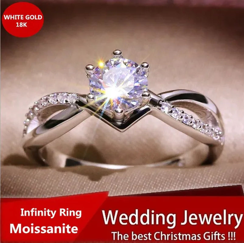 Six-Pronged Colorless Moissanite Infinity Engagement Ring in Infinity Ring Diamond Infinity Wedding Band Infinity Ring Diamond Twist Ring Half-Way Infinity Ring Engagement Ring Anniversary Ring Rings for Women Fashion Jewelry