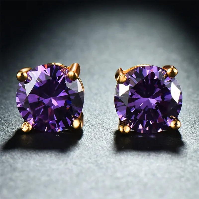 Elegant Round Cut Amethyst Topaz Lab-created Yellow Gold Ear Studs Fashion Earrings for Women
