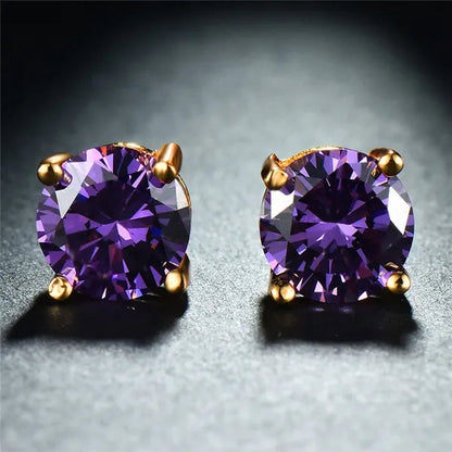 Elegant Round Cut Amethyst Topaz Lab-created Yellow Gold Ear Studs Fashion Earrings for Women