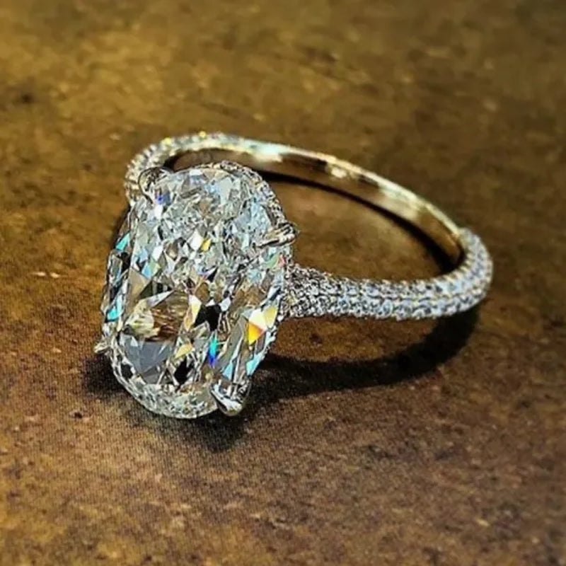 Fashion Silver Plated Big Oval Cut Zircon Engagement Ring Diamond Wedding Bridal Ring Jewelry