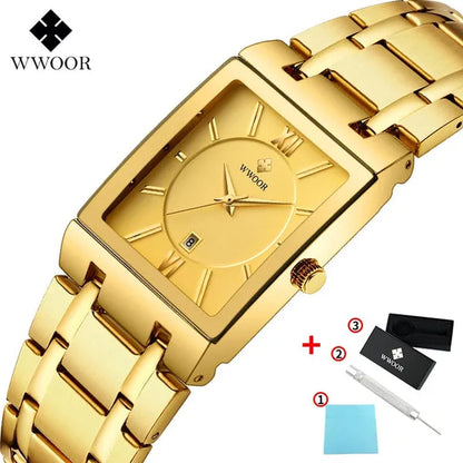 Relogio Masculino WWOOR Top Brand Luxury Stainless Steel Black Gold Men'S Square Watch Men'S Waterproof Quartz Wrist Watch Men